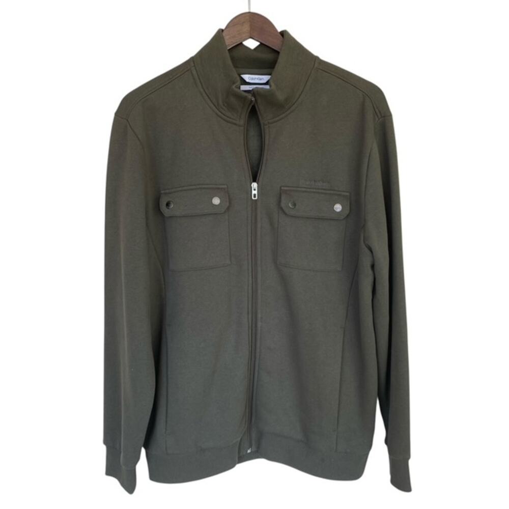 Calvin Klein Olive Green Soft Touch Fleece Full Zip Jacket - Men's Large
